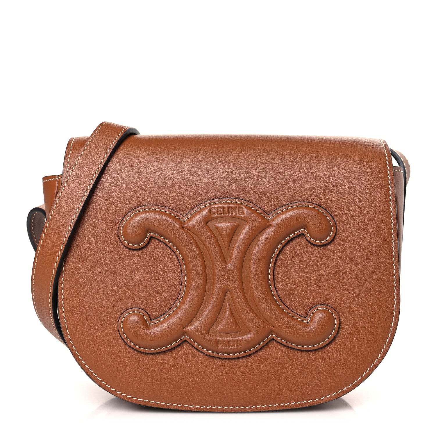 Celine Smooth Calfskin Cuir Triomphe Folco Crossbody Bag Tan 1 of 10