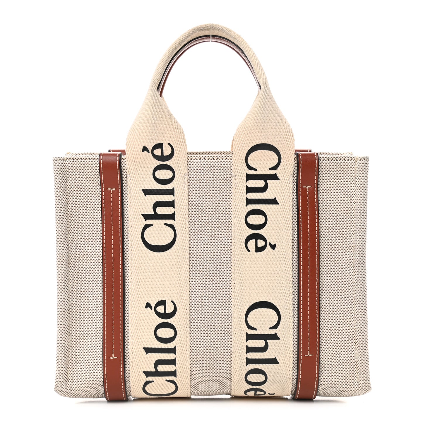 Cotton Calfskin Small Woody Ribbon Tote White Brown