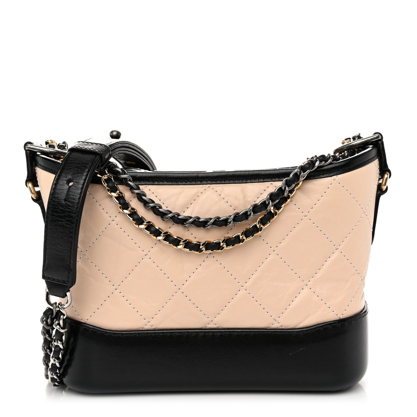 Aged Calfskin Quilted Small Gabrielle Hobo Beige Black