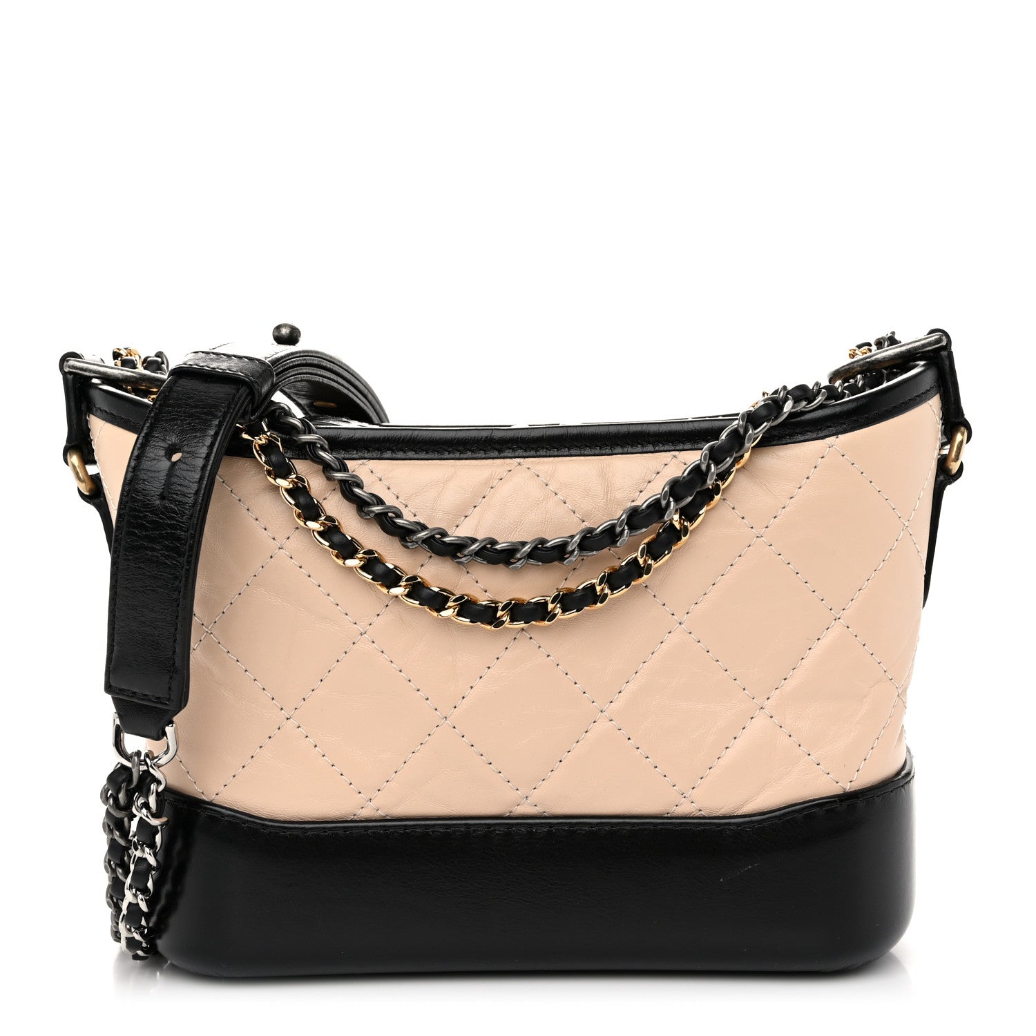 Chanel Aged Calfskin Quilted Small Gabrielle Hobo Beige Black 1 of 10