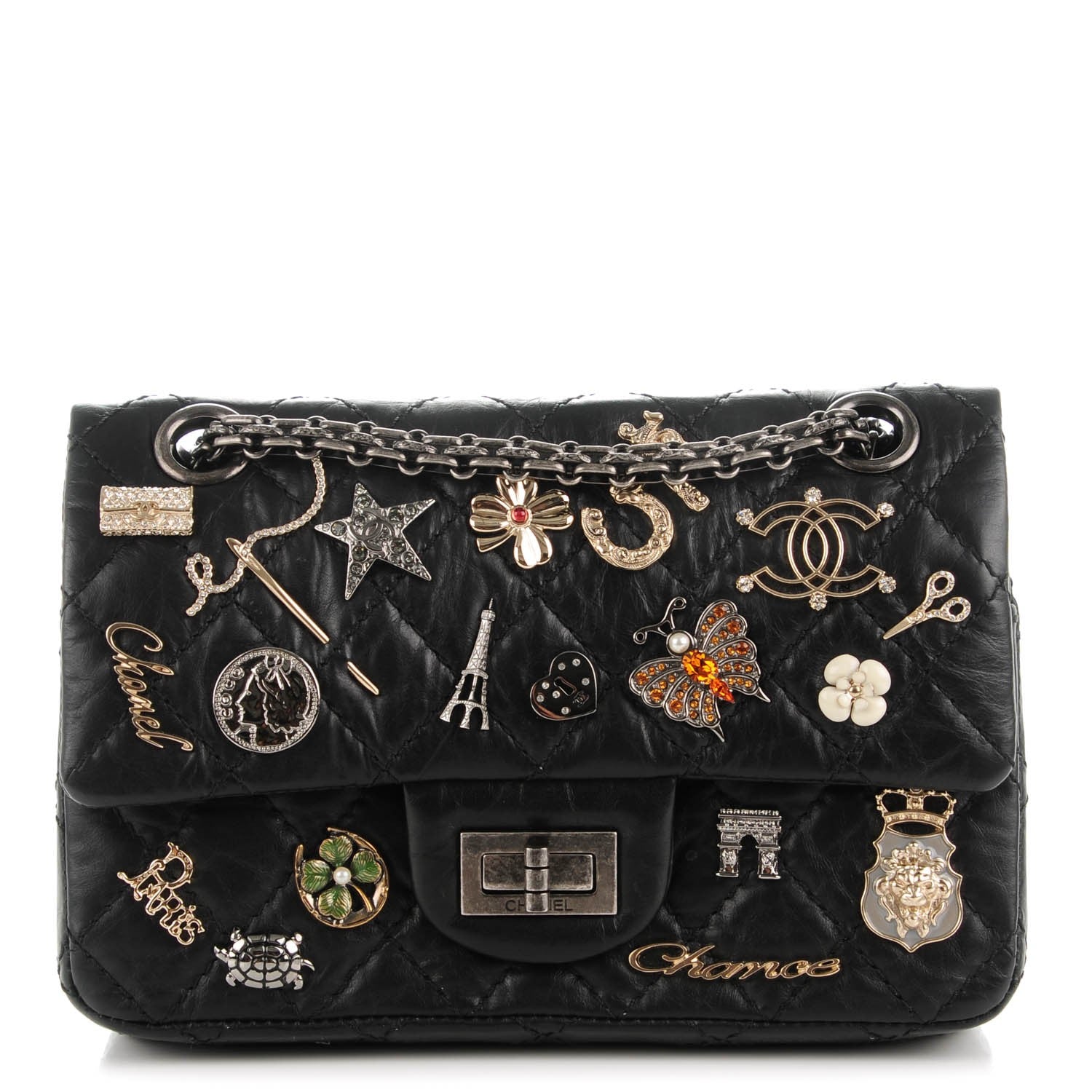 Chanel Aged Calfskin Lucky Charms 2.55 Reissue 224 Flap Black 1 of 7