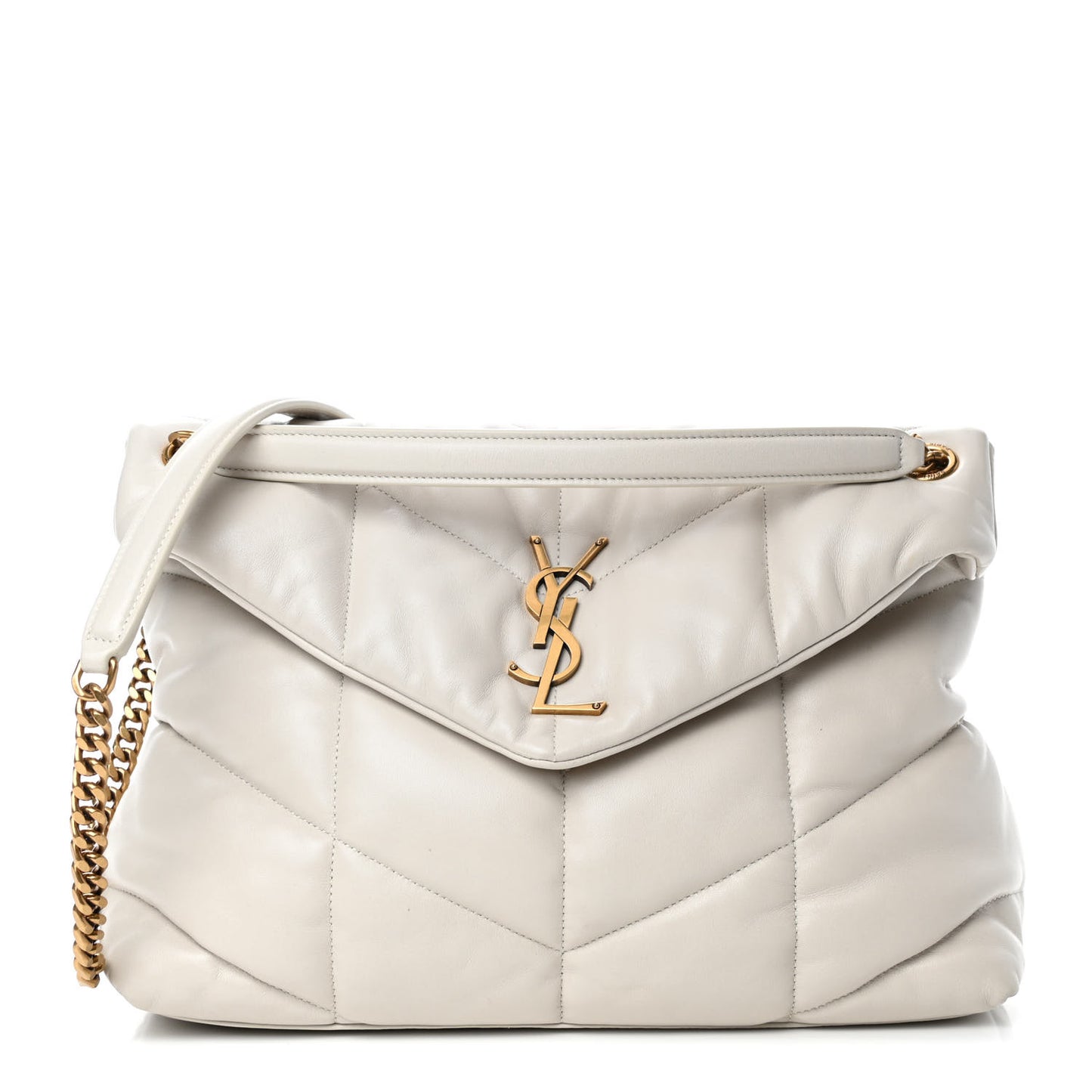 Lambskin Quilted Medium Loulou Puffer Monogram Chain Satchel Crema Soft