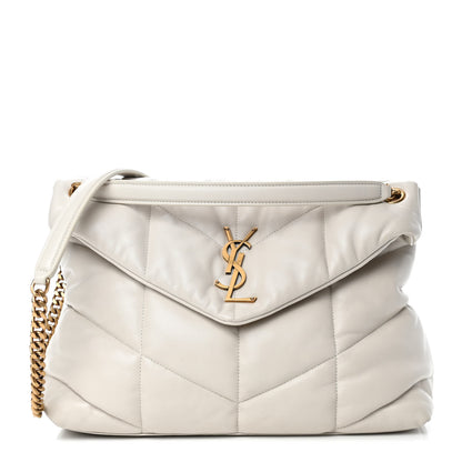 Saint Laurent Lambskin Quilted Medium Loulou Puffer Monogram Chain Satchel Crema Soft 1 of 4