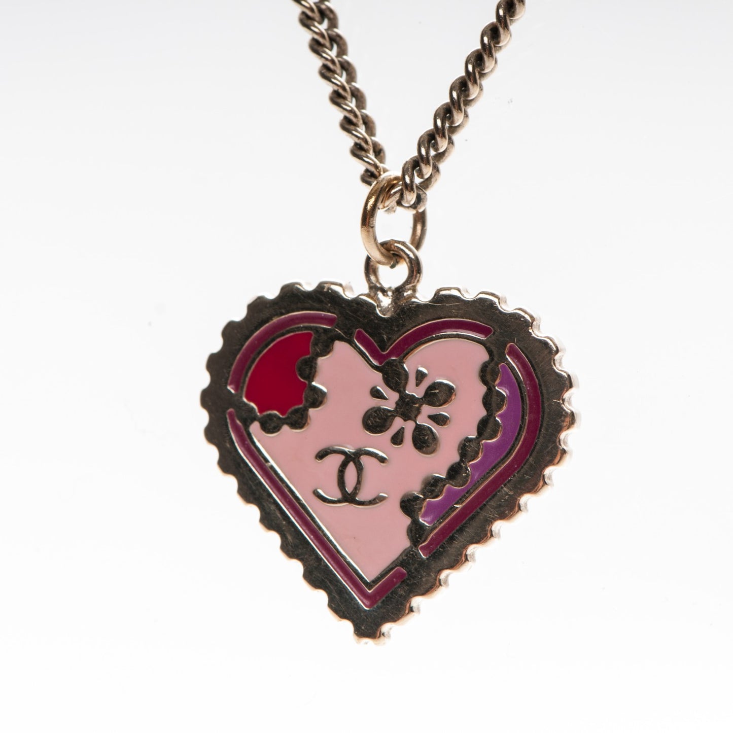 Enamel Heart CC Charm Necklace Gold