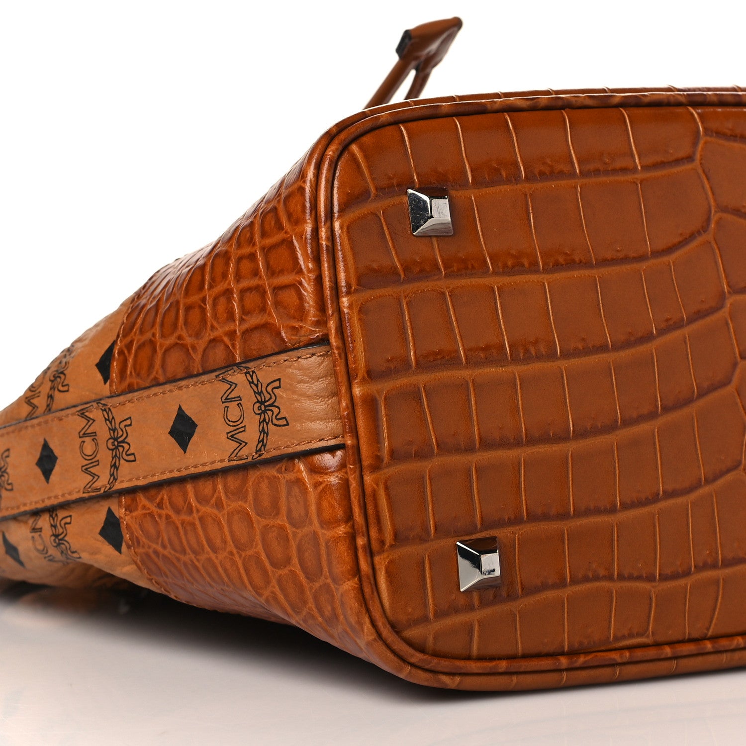 MCM Visetos Crocodile Embossed Geonautic Bucket Bag Cognac 9 of 10