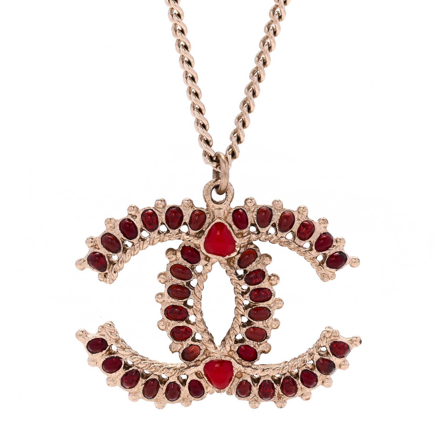 Chanel Resin CC Necklace Gold Red Burgundy 4 of 5