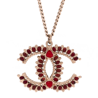 Chanel Resin CC Necklace Gold Red Burgundy 4 of 5