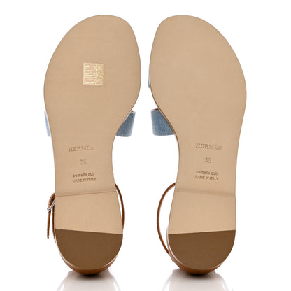 Hermes Denim Santorini Sandals 38 Bleu Clair 5 of 9