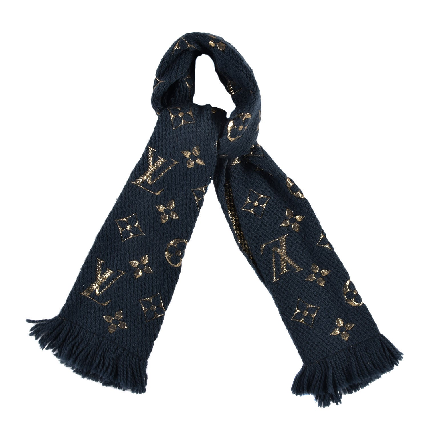 Louis Vuitton Wool Silk Logomania Shine Scarf Blue 1 of 3