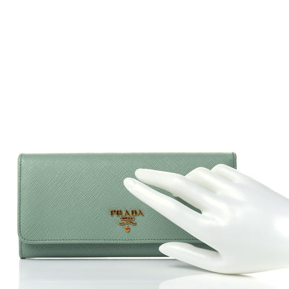 Prada Saffiano Metal Continental Flap Travel Wallet Acquamarina 3 of 12