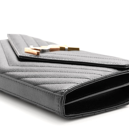 Saint Laurent Grain De Poudre Matelasse Chevron Monogram Chain Wallet Black 9 of 9