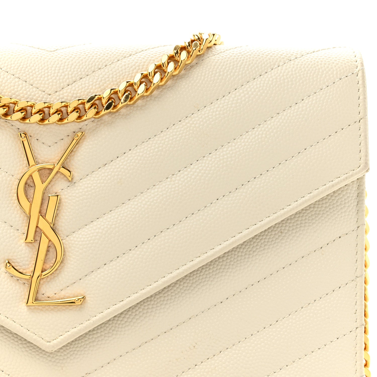 Saint Laurent Grain De Poudre Matelasse Chevron Monogram Chain Wallet Crema Soft 10 of 18