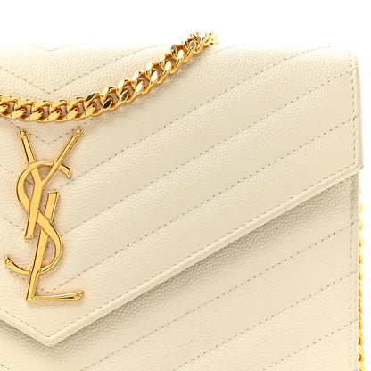 Saint Laurent Grain De Poudre Matelasse Chevron Monogram Chain Wallet Crema Soft 10 of 18