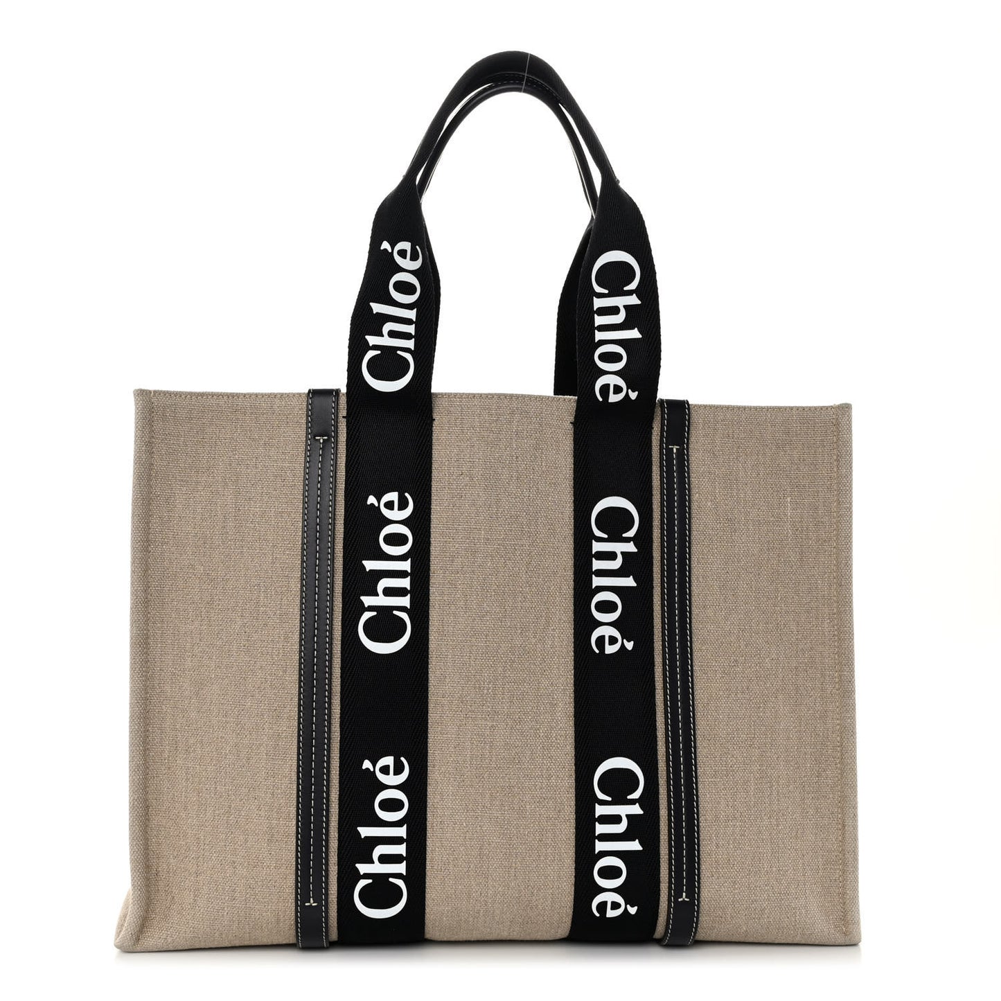 Linen Calfskin Large Woody Ribbon Tote Black Blue