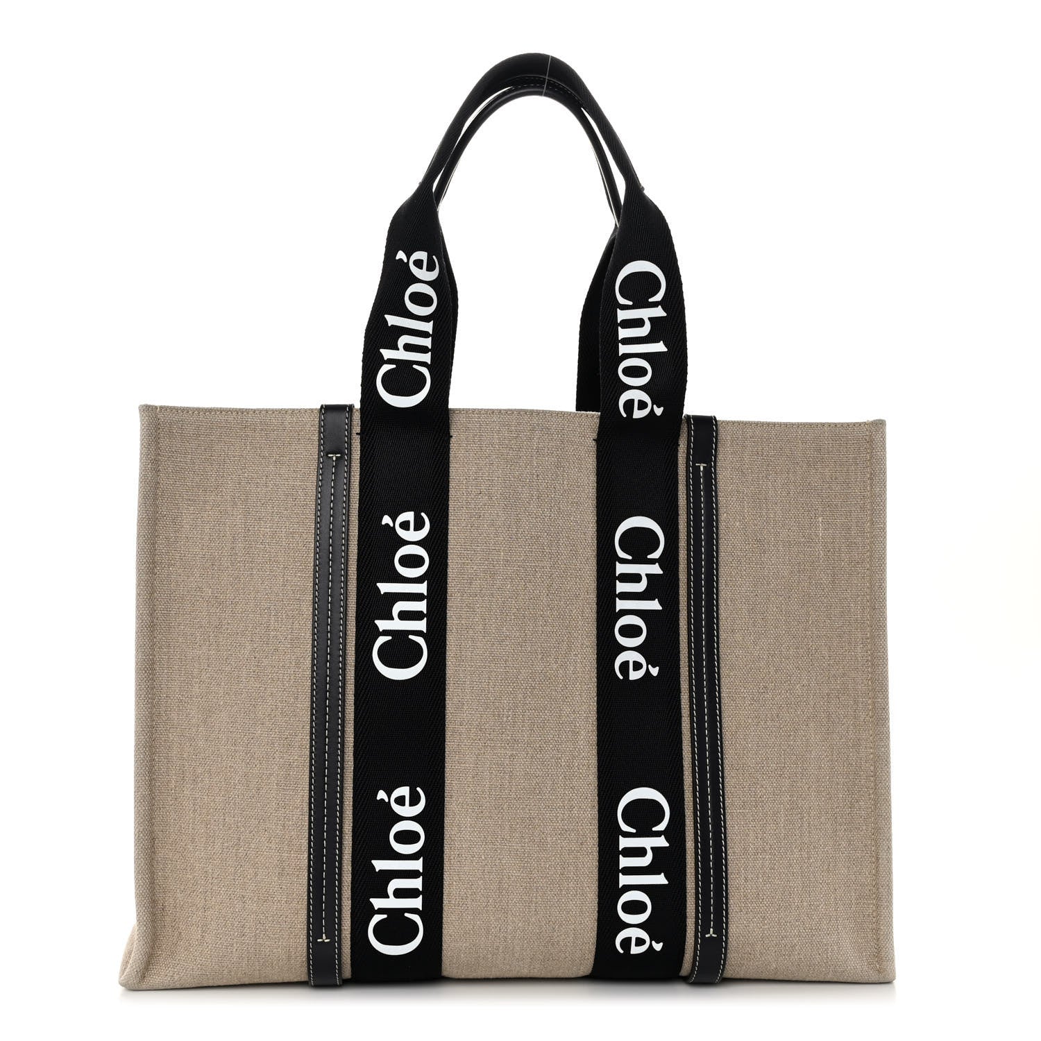 Chloe Linen Calfskin Large Woody Ribbon Tote Black Blue 1 of 13