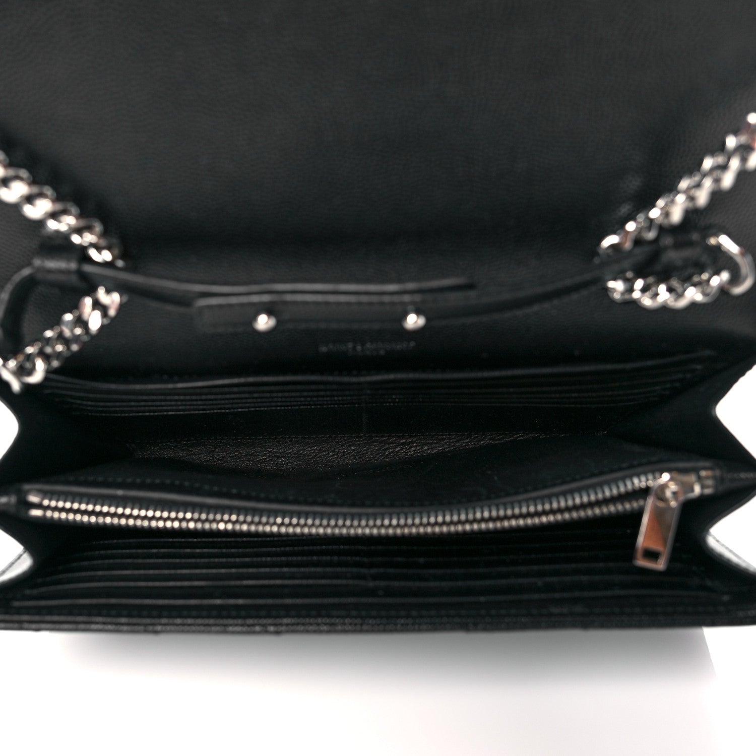 Saint Laurent Grain De Poudre Matelasse Chevron Monogram Chain Wallet Black 5 of 10