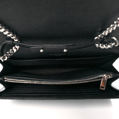 Saint Laurent Grain De Poudre Matelasse Chevron Monogram Chain Wallet Black 5 of 10