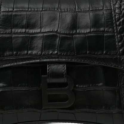 Balenciaga Extra Supple Calfskin Crocodile Embossed Monochrome XS Downtown Shoulder Bag Black 6 of 9