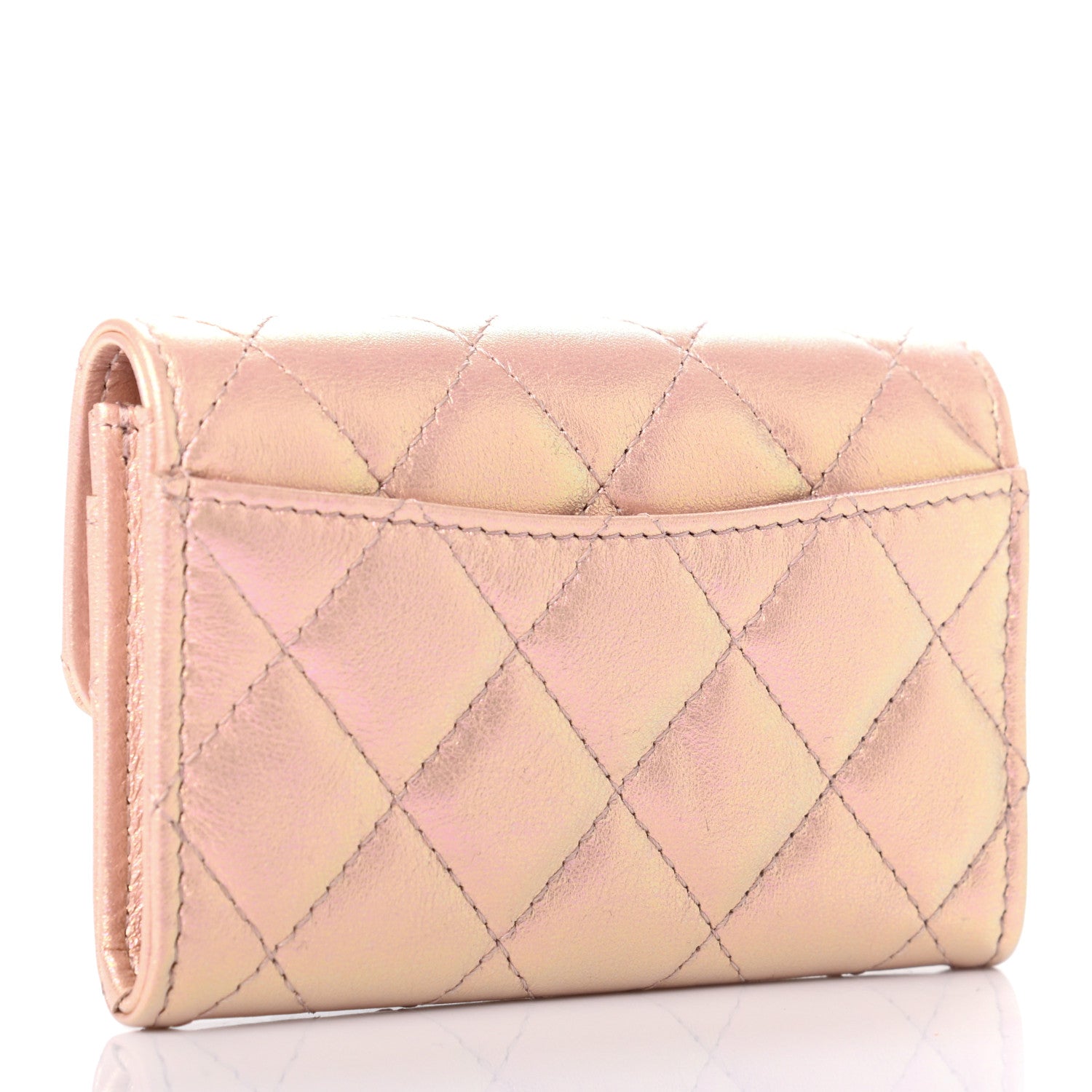 Chanel Iridescent Calfskin Quilted Flap Card Holder Wallet Pink 3 of 7