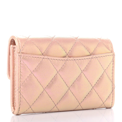 Chanel Iridescent Calfskin Quilted Flap Card Holder Wallet Pink 3 of 7