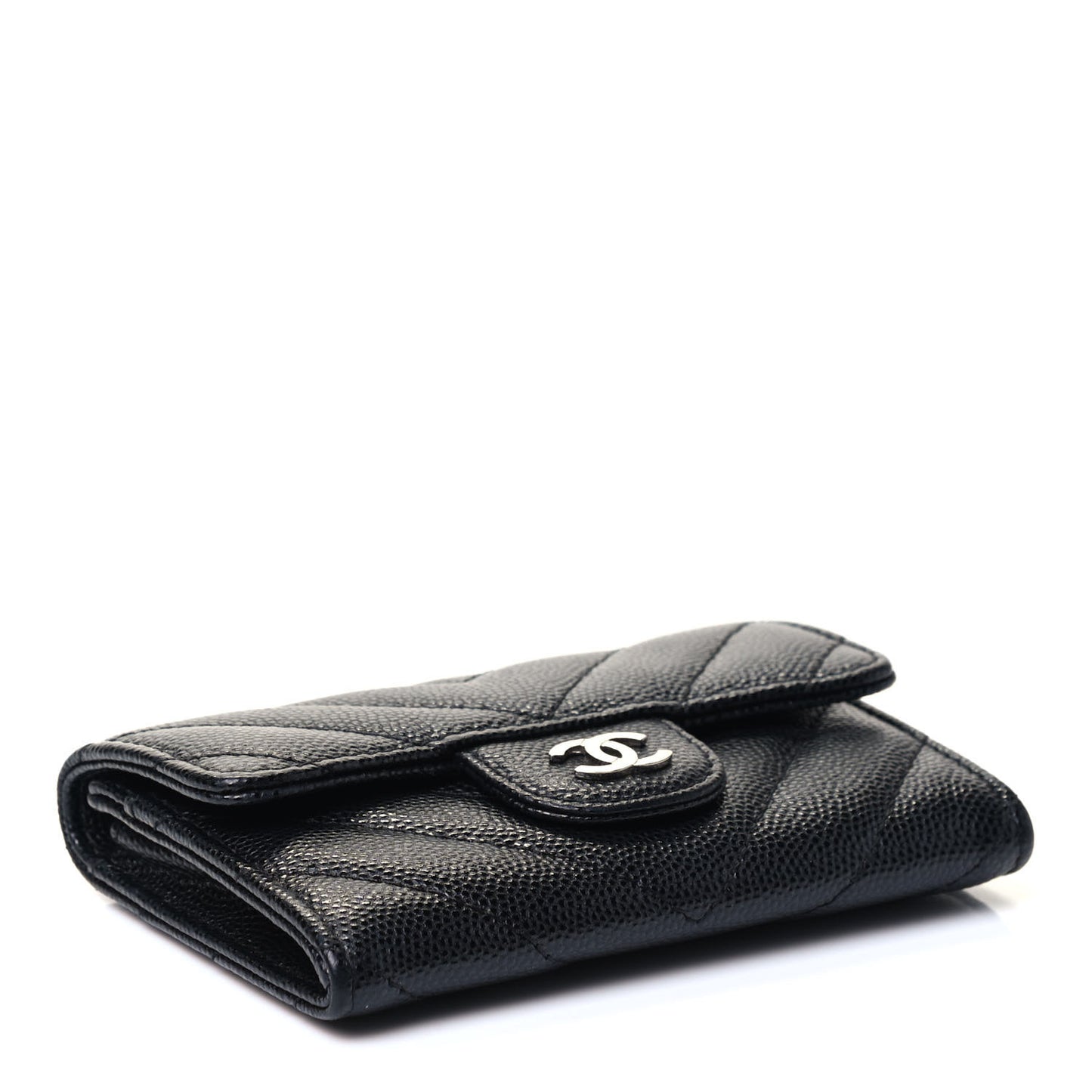 Caviar Chevron Quilted Flap Card Holder Black