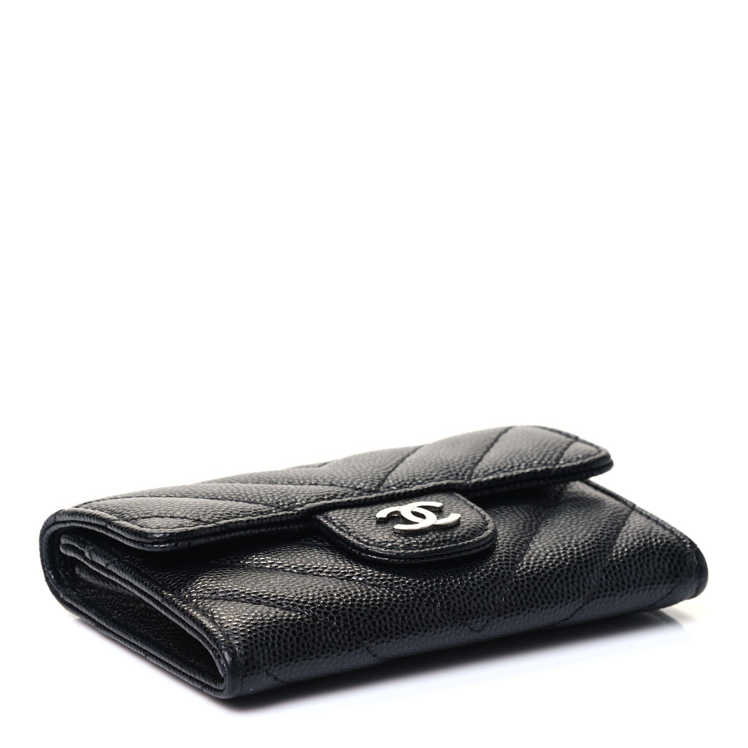Chanel Caviar Chevron Quilted Flap Card Holder Black 5 of 13