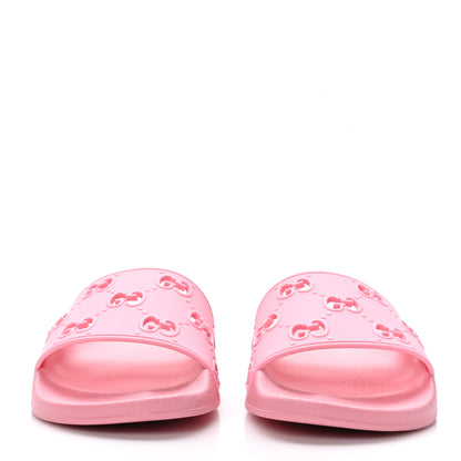 Gucci Rubber GG Monogram Perforated Womens Slide Sandals 37 Rose Box 2 of 6
