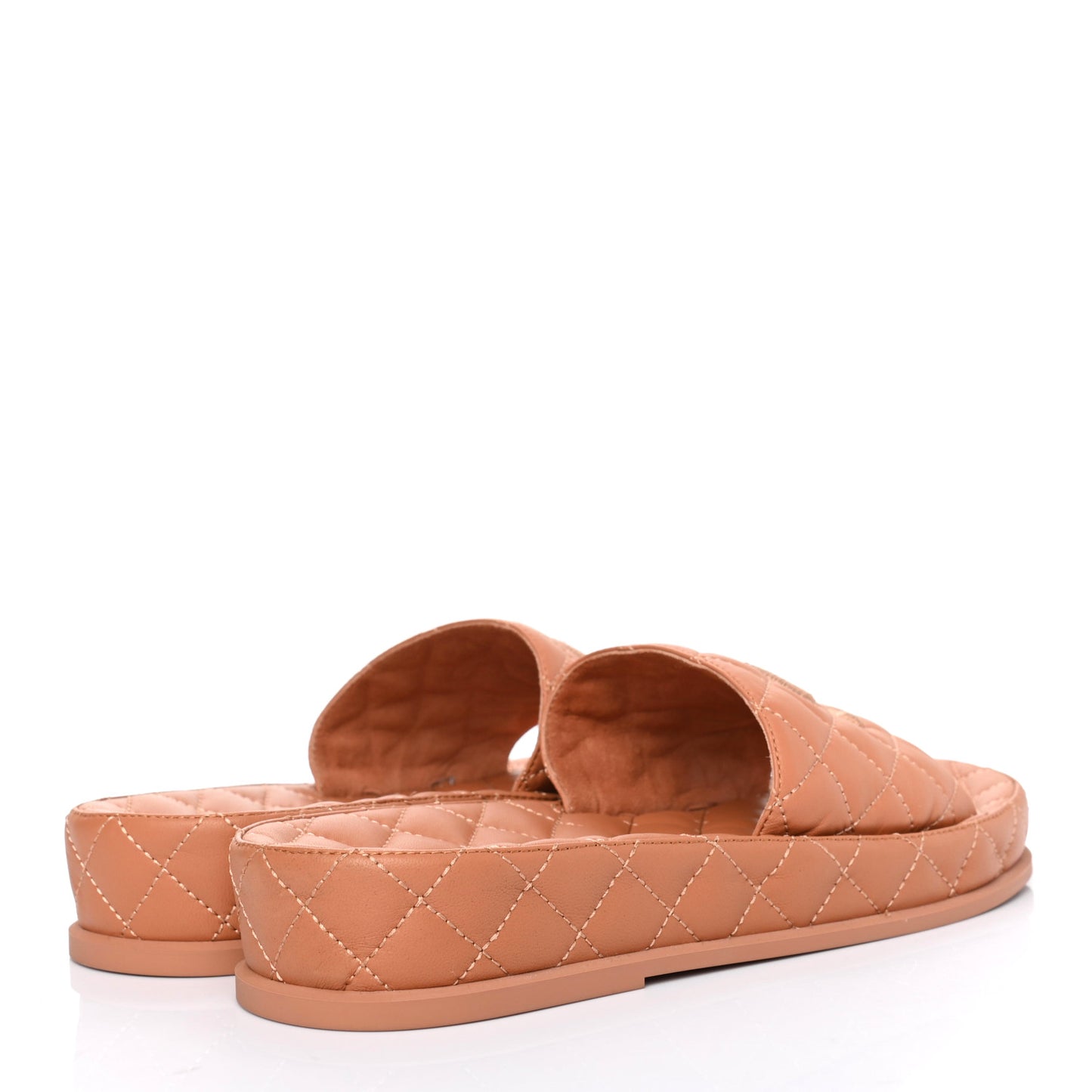 Lambskin Quilted CC Mules Sandals 39 Brown