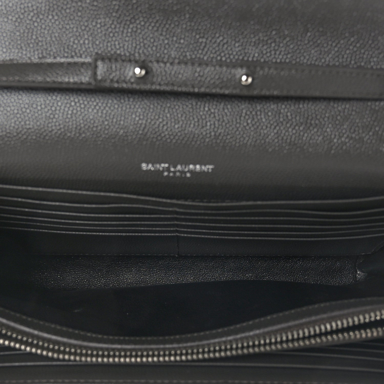 Saint Laurent Grain De Poudre Matelasse Chevron Monogram Envelope Chain Wallet Earth 5 of 9