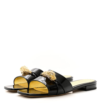 Gucci Patent Crystal Snake Head Block Heel Slide Sandals 39 Black 3 of 9