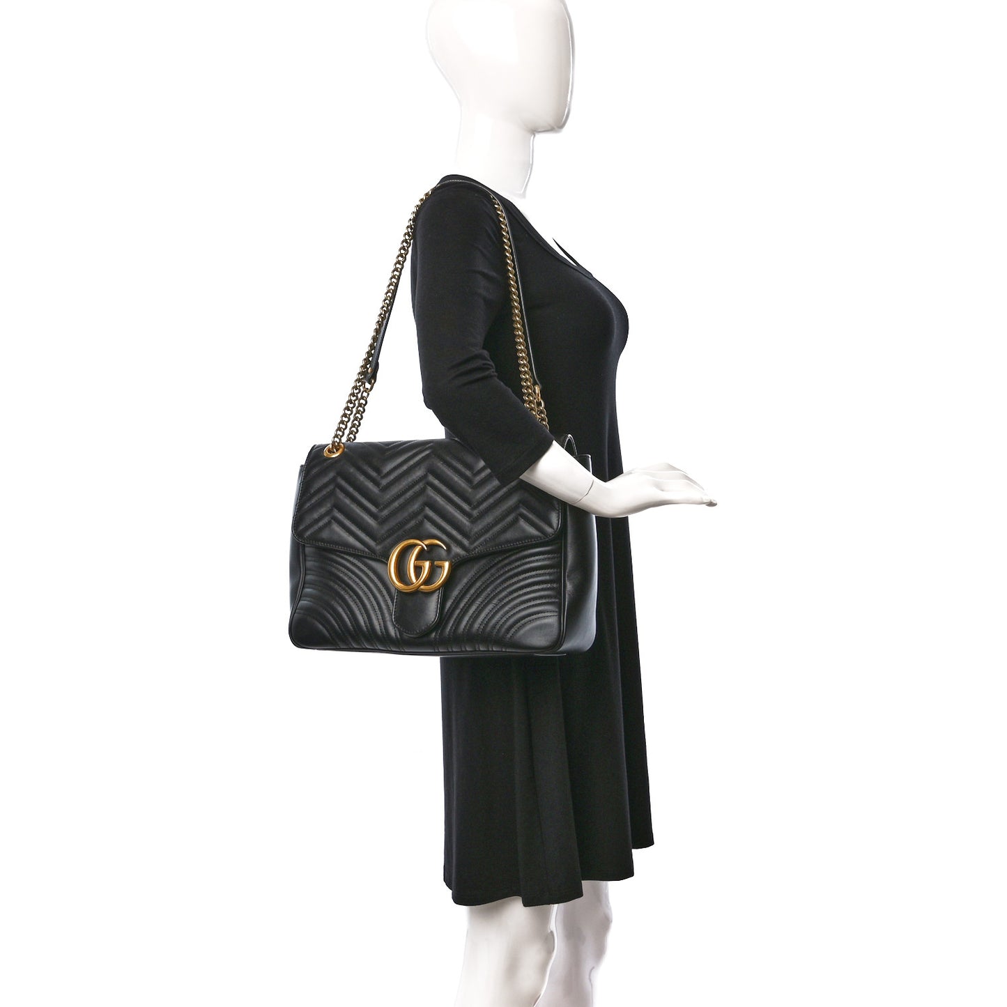 Calfskin Matelasse Large GG Marmont Shoulder Bag Black