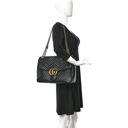 Gucci Calfskin Matelasse Large GG Marmont Shoulder Bag Black 2 of 9