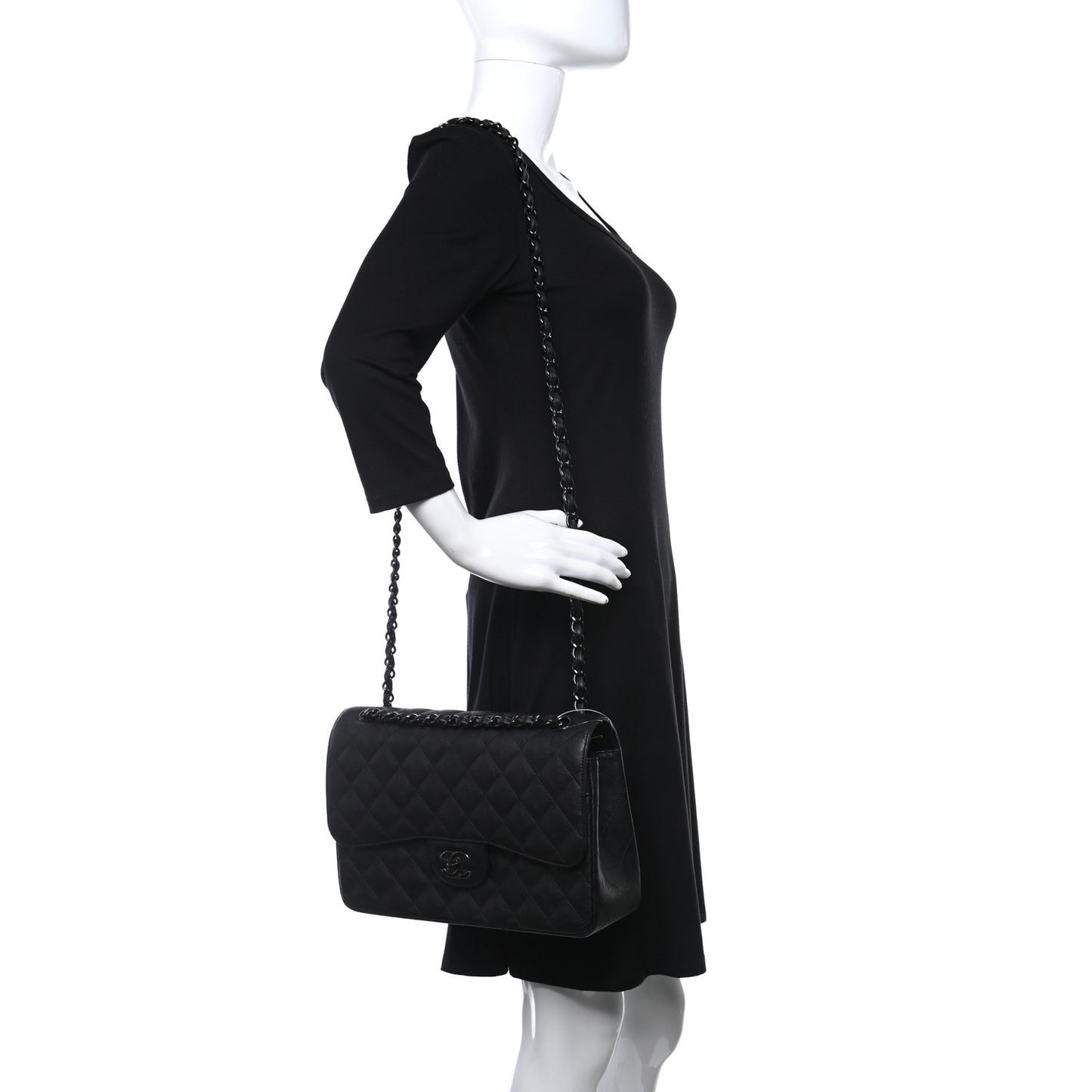 Crumpled Calfskin Quilted Jumbo Double Flap So Black