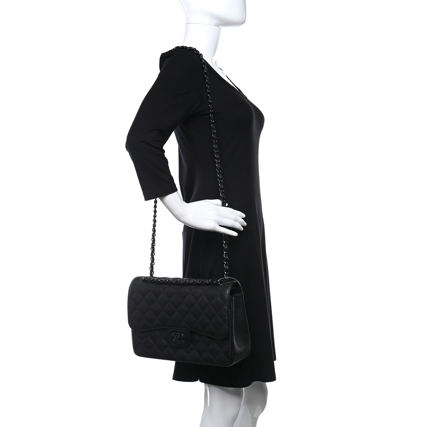Chanel Crumpled Calfskin Quilted Jumbo Double Flap So Black 2 of 12