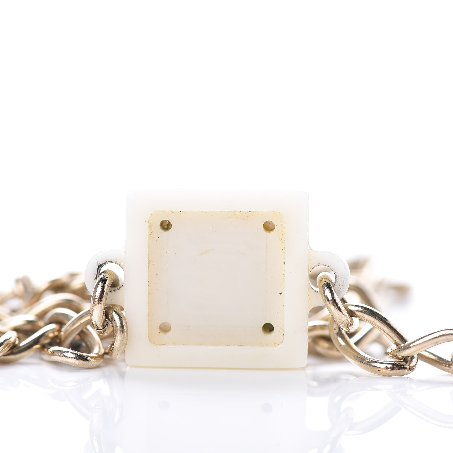 Chanel Resin Square CC Necklace White Silver 6 of 7