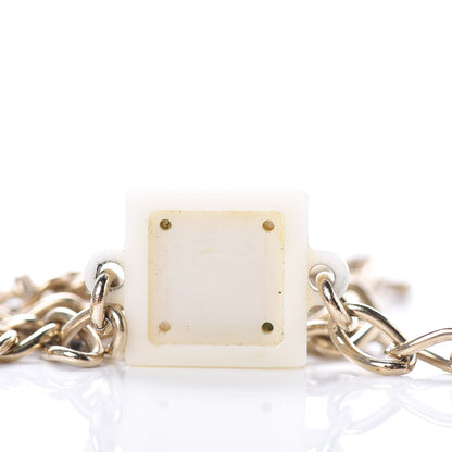Chanel Resin Square CC Necklace White Silver 6 of 7
