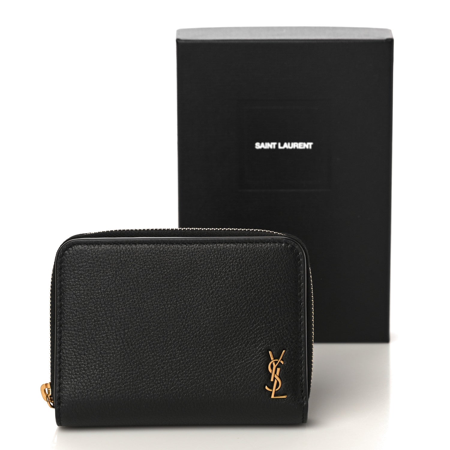 Saint Laurent Grained Calfskin Tiny Monogram Compact Zip Around Wallet Black 11 of 11