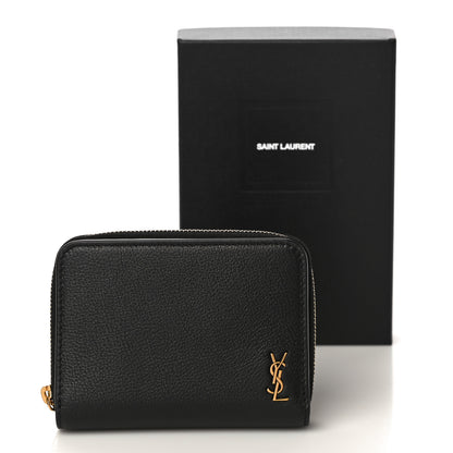 Saint Laurent Grained Calfskin Tiny Monogram Compact Zip Around Wallet Black 11 of 11
