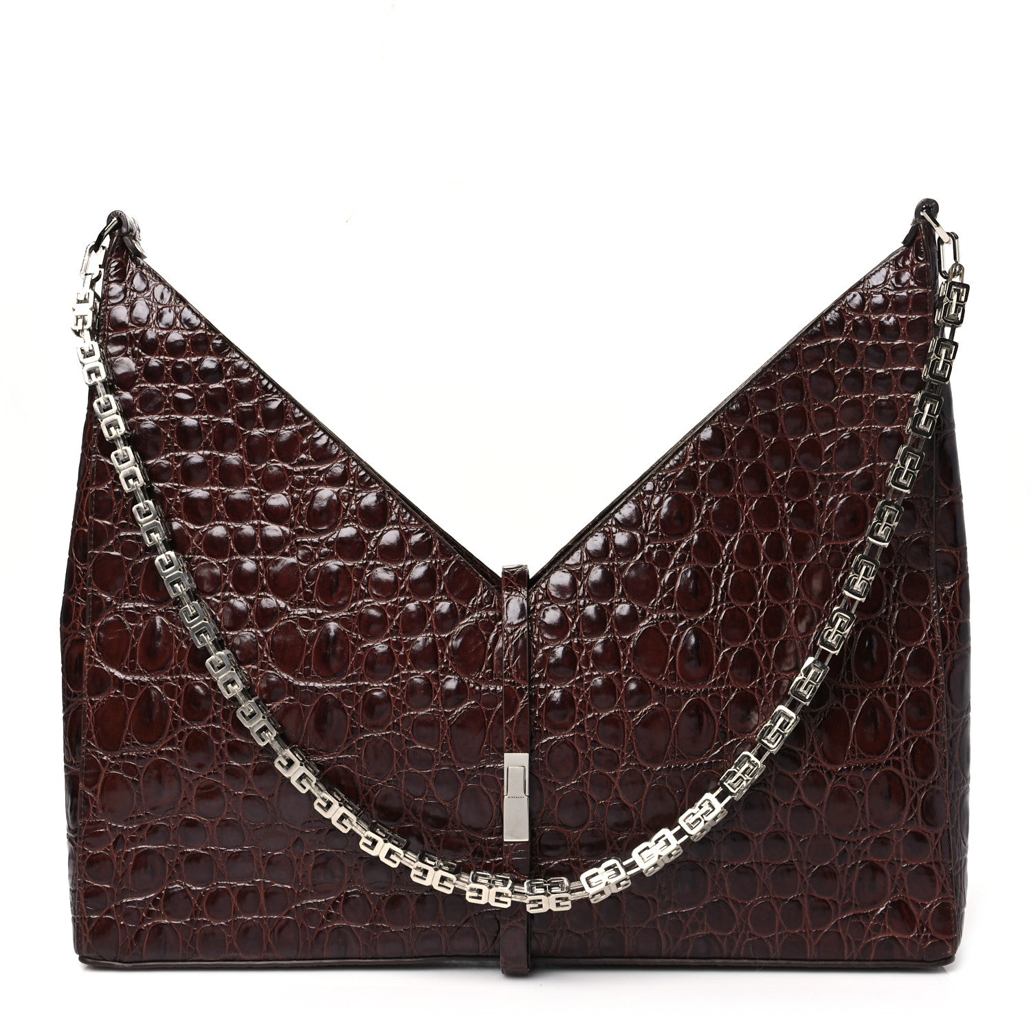 Givenchy Calfskin Crocodile Embossed Large Cut Out Shoulder Bag Brown 1 of 10