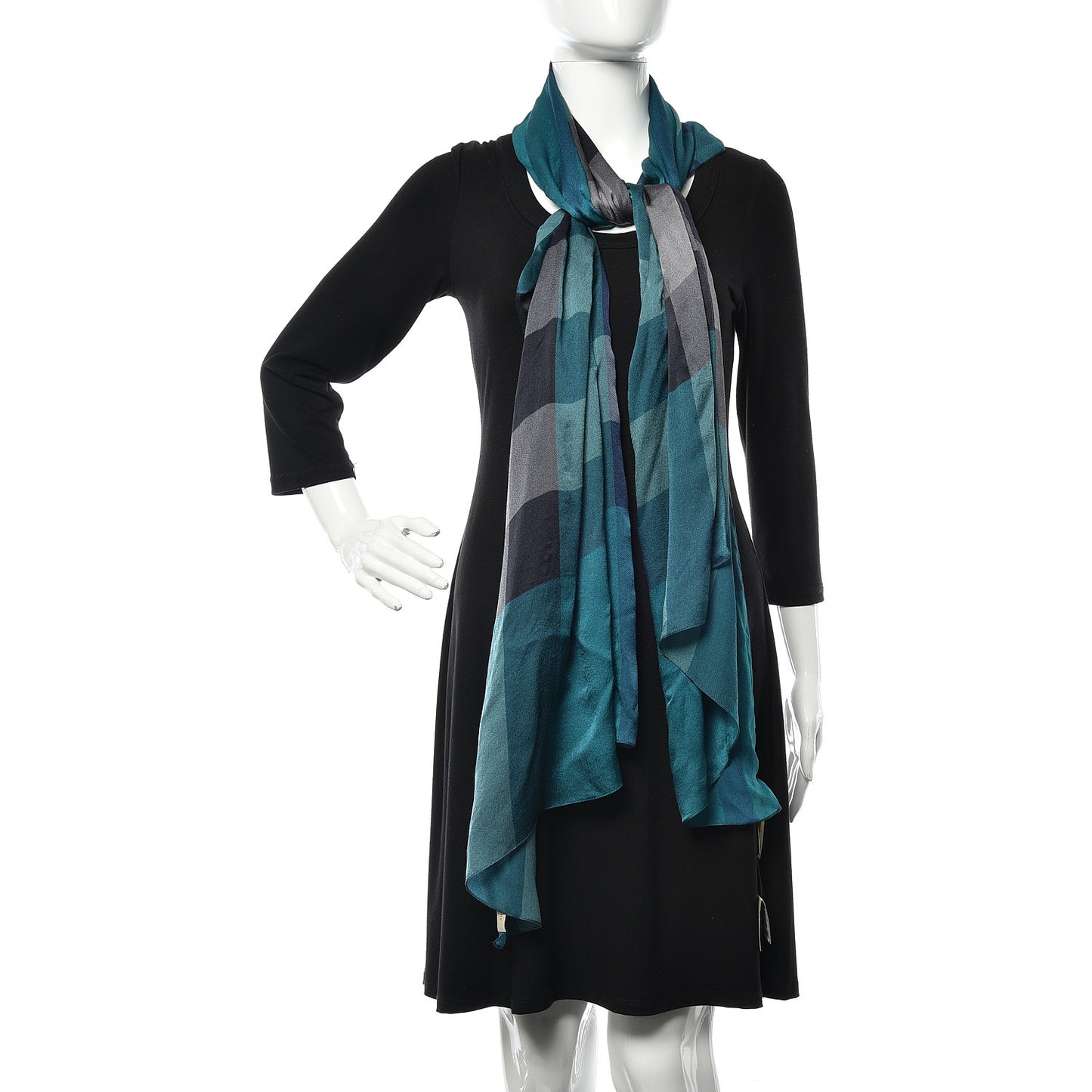 Satin Silk Mega Check Scarf Dark Turquoise
