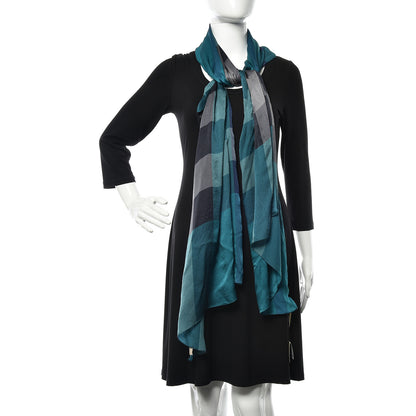 Burberry Satin Silk Mega Check Scarf Dark Turquoise 2 of 5