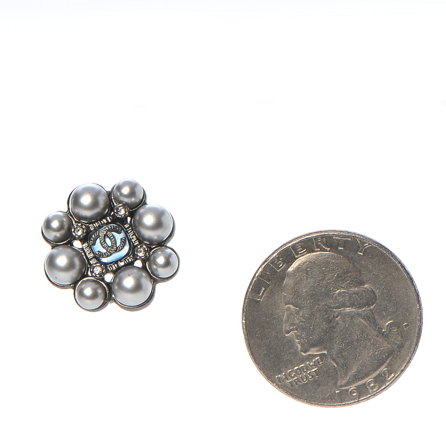 Pearl Crystal CC Earrings Ruthenium