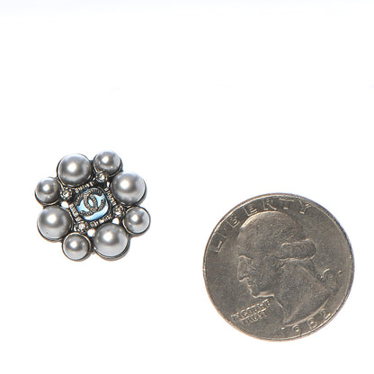 Chanel Pearl Crystal CC Earrings Ruthenium 2 of 6