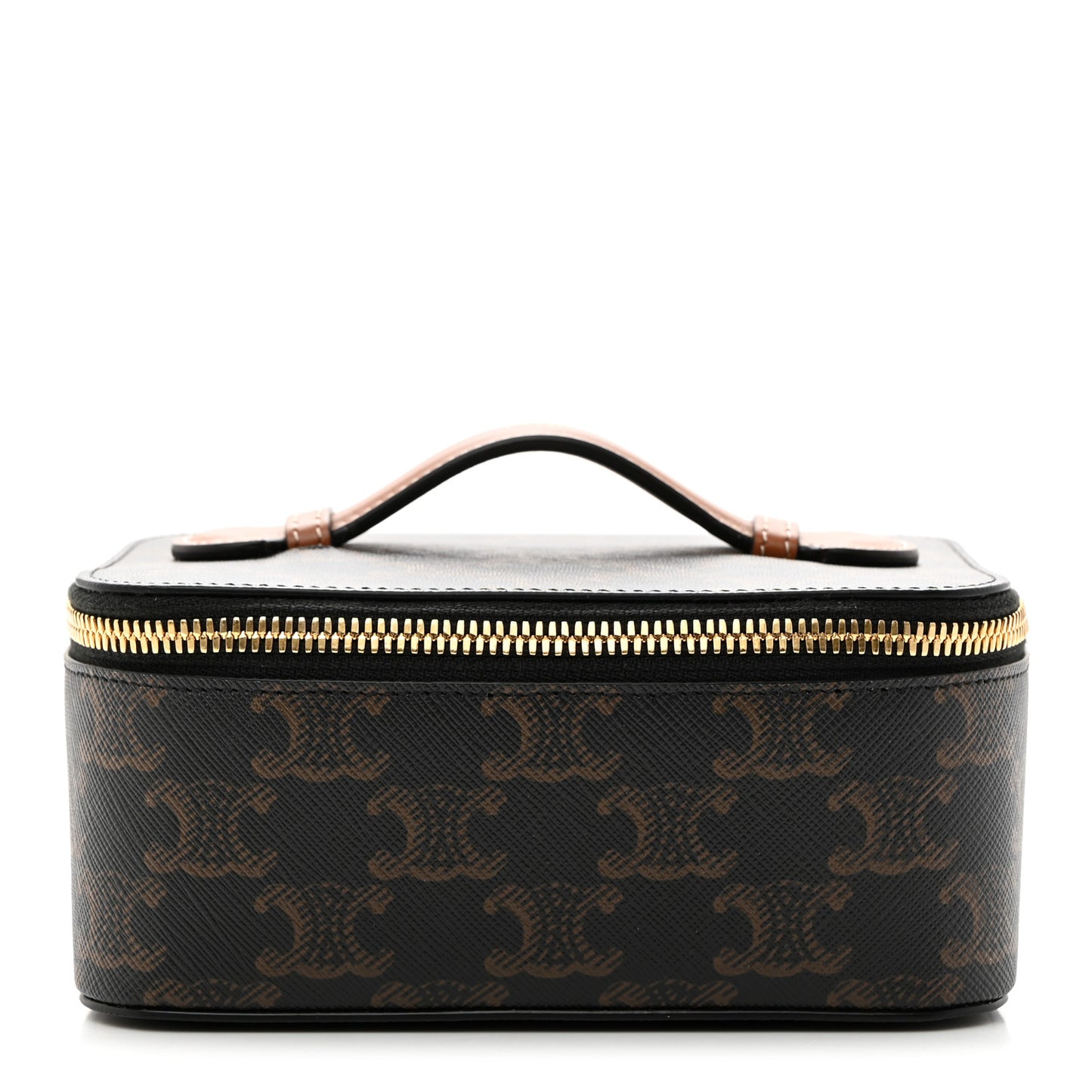 Triomphe Canvas Calfskin Small Top Handle Toiletry Case Tan