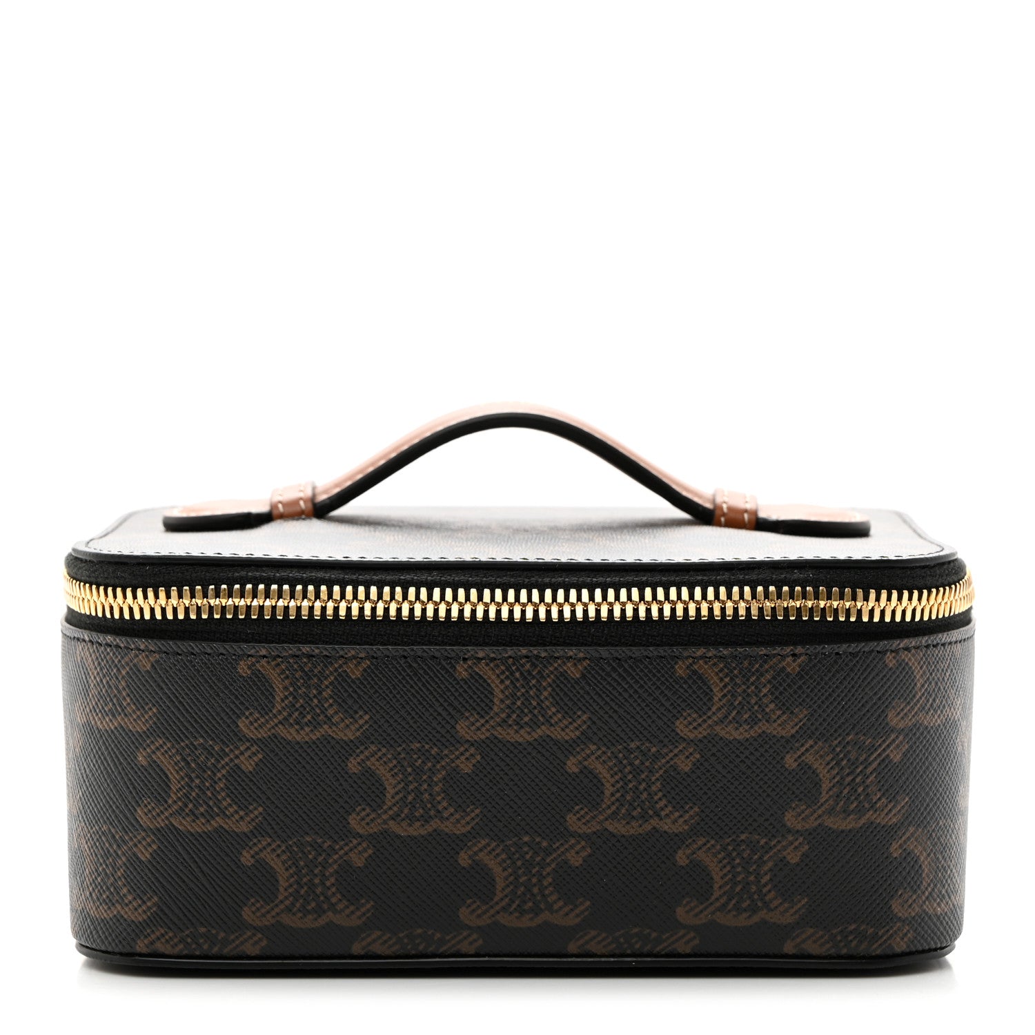 Celine Triomphe Canvas Calfskin Small Top Handle Toiletry Case Tan 1 of 9