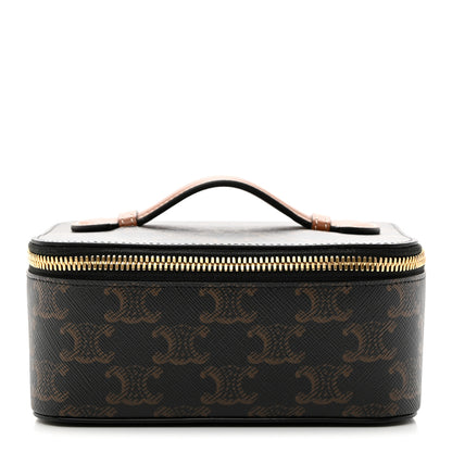 Celine Triomphe Canvas Calfskin Small Top Handle Toiletry Case Tan 1 of 9