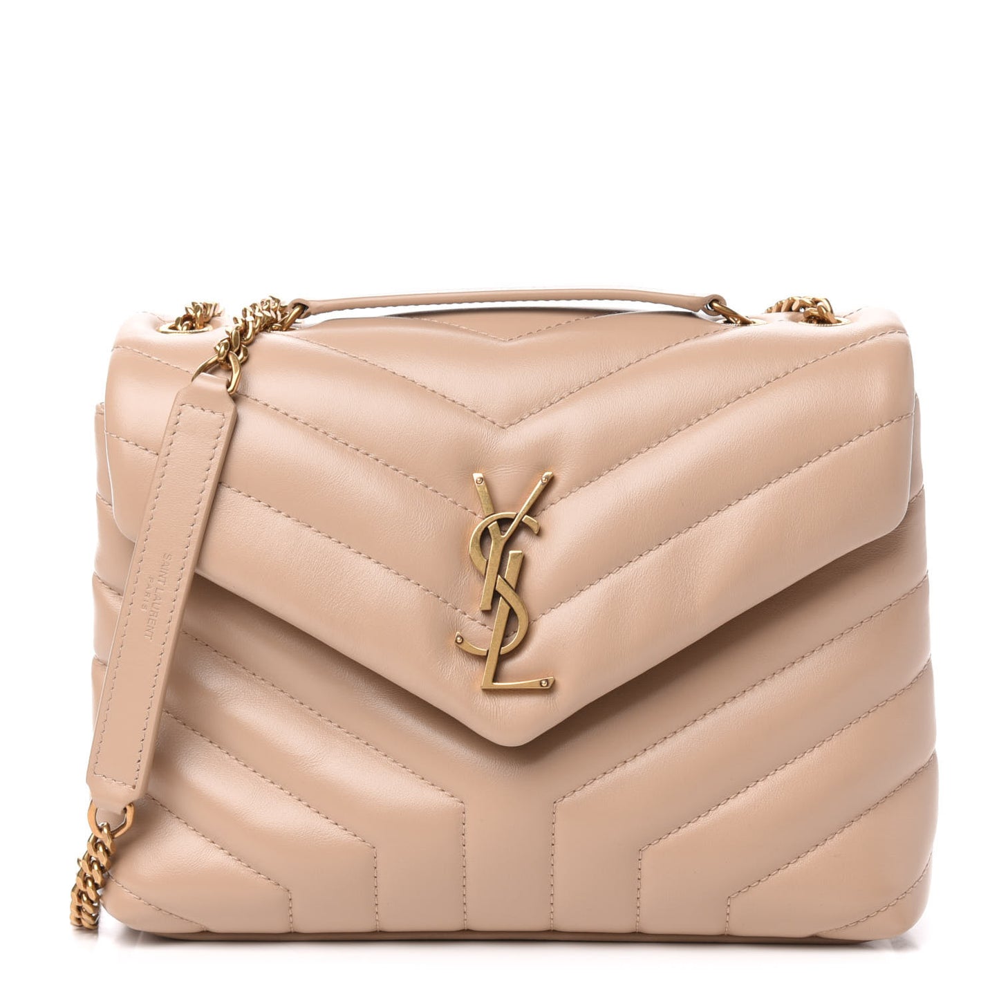 Calfskin Y Quilted Monogram Small Loulou Chain Satchel Dark Beige