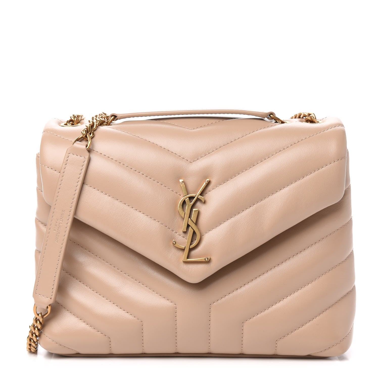 Saint Laurent Calfskin Y Quilted Monogram Small Loulou Chain Satchel Dark Beige 1 of 12
