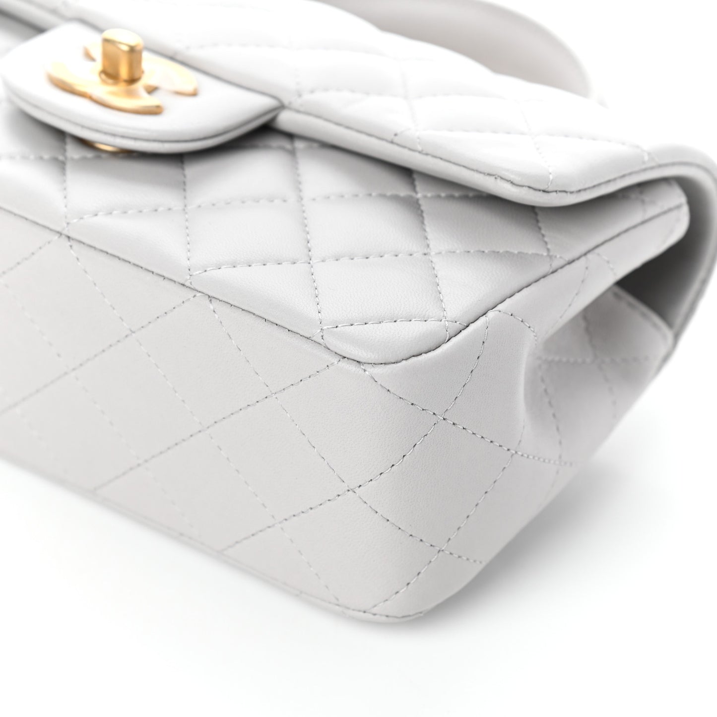 Lambskin Quilted Mini Top Handle Rectangular Flap Grey