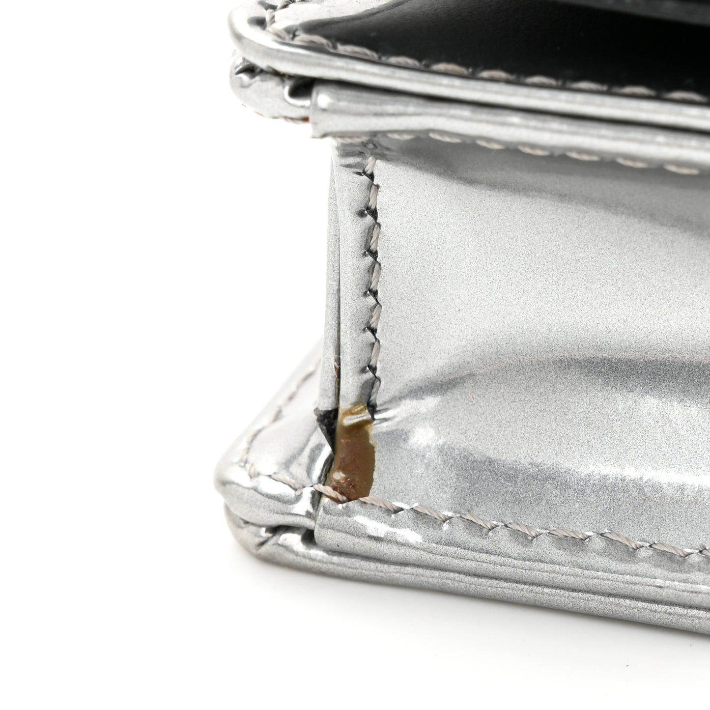 Metallic Patent Micro-Cannage Diorama Wallet on Chain Pouch Silver